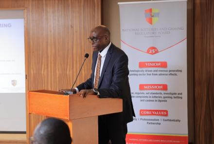 C.E. O of the National Lotteries and Gaming Regulatory Board, Mr. Denis Mudene Ngabirano during an engagement with ITHUBA Uganda and other key stakeholders.